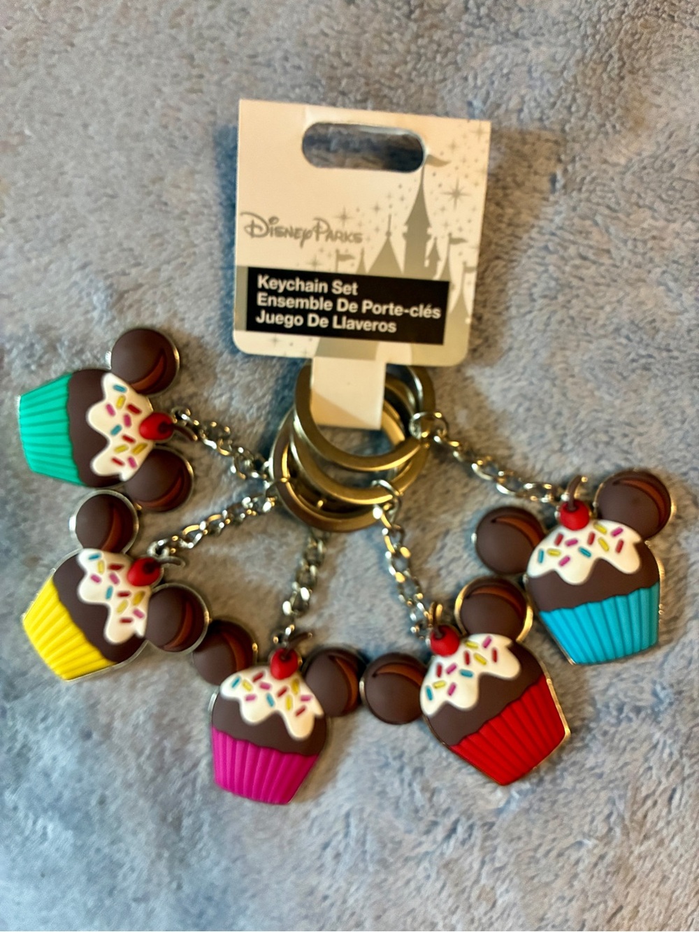 Disney Cupcake Mouse Keychain Set - Teal, Yellow, Pink, Red, Blue New